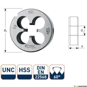 Rotec 363.0024 Piastra da taglio tonda HSS DIN 223 UNC 9/16-12